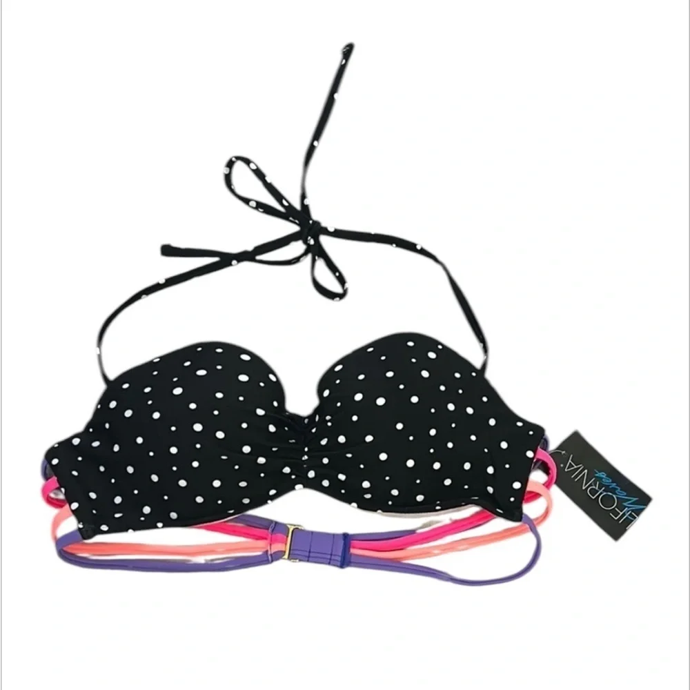 California Waves black polka dot bikini swim top size small